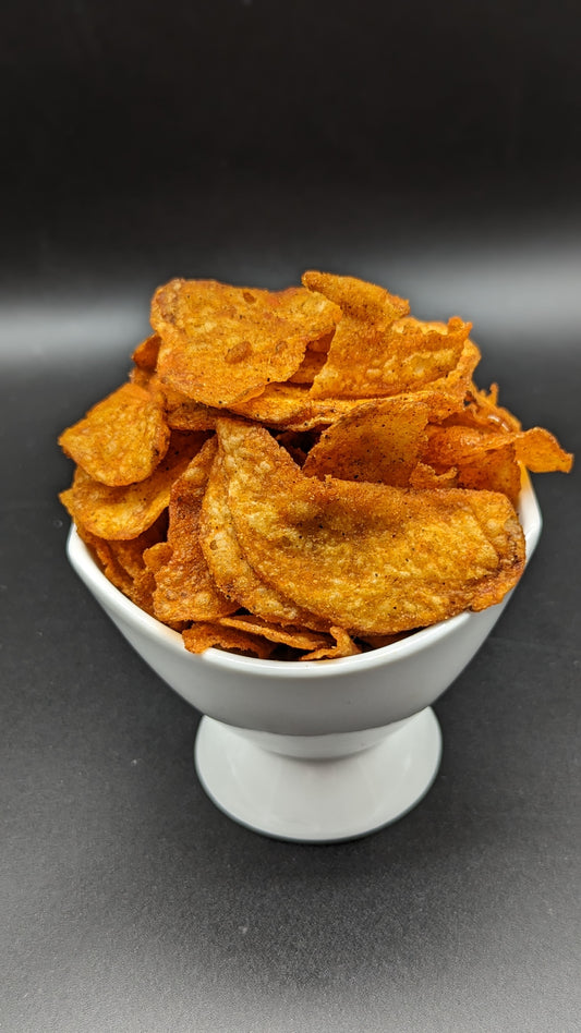 Bowl of kettle cooked barbecue chips with bold seasoning